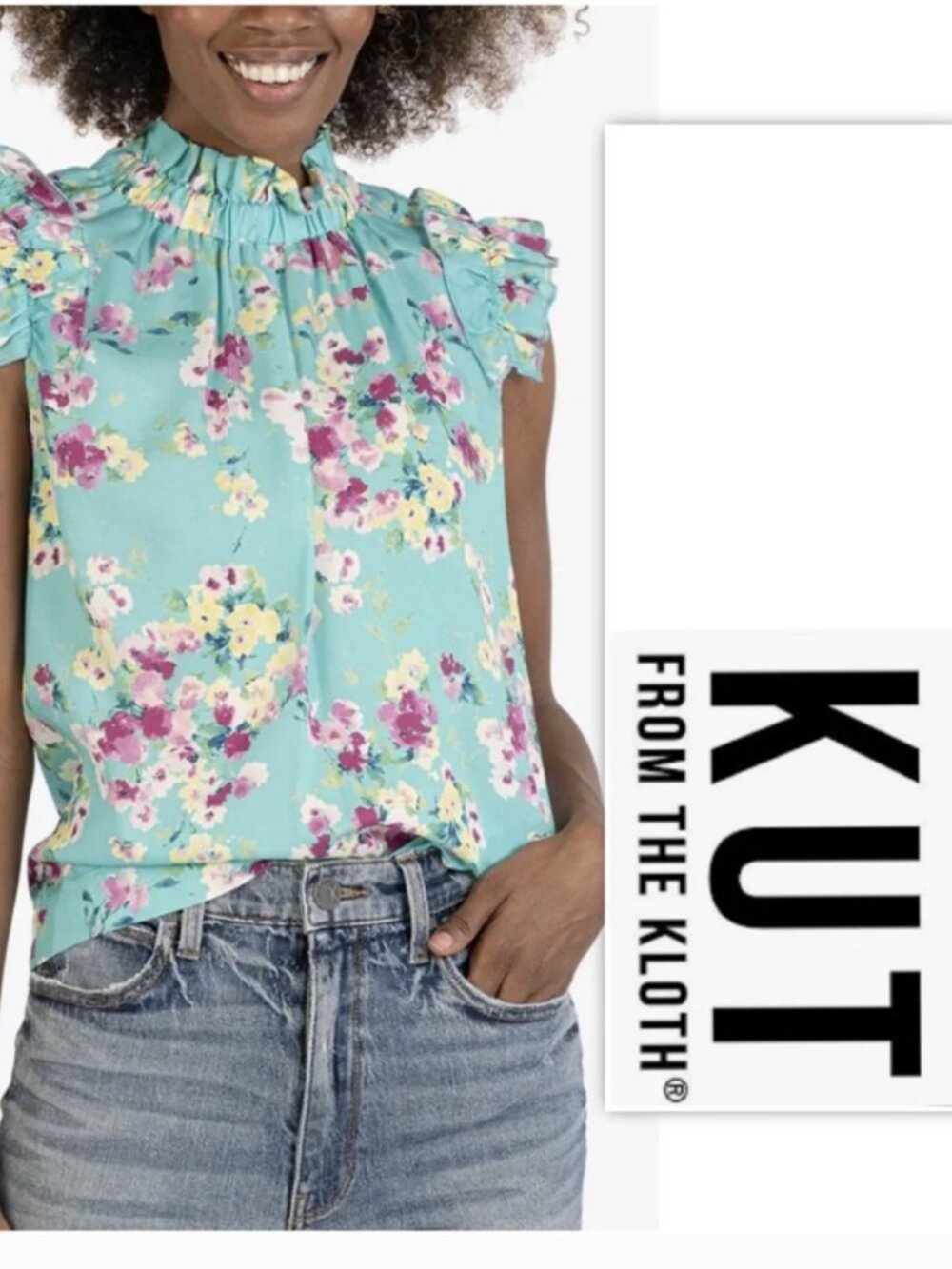 KUT from the Kloth Odette Sleeveless Top With Ruffles L NWT